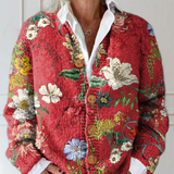 Vintage-Strickjacke mit floralem Kunstdruck und Knöpfen
