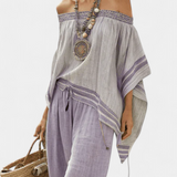 Corinne | Elegantes Off-Shoulder-Leinen-Set