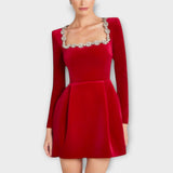 Wren - Samt-Mini-Kleid mit Juwelenverzierung