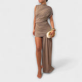 Lila - Schickes, schmal geschnittenes Kleid mit Rundhalsausschnitt und Plissee