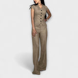 Ivy - Schickes V-Ausschnitt-Top und Hosen-Set