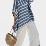 Céline | Blau-weiss gestreiftes Leinen-Set
