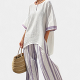 Nadine | Lila gestreiftes Leinen-Set