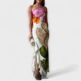 De Sapphire - Elegantes Patchwork Maxi Kleid