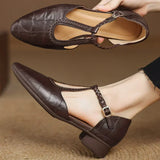 Greta – Klassische Leder-T-Steg-Schuhe mit geflochtenem Detail