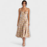 Zipporas - Taillierte Bustierkleid mit modernem Frühlingsblumenprint