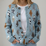 Flora | Gemütliche Strickjacke mit Katzenmuster